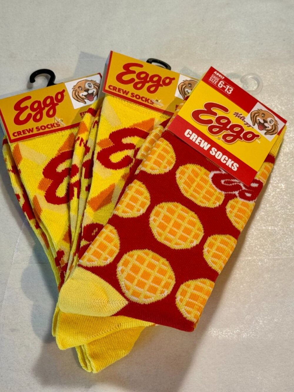3 Pairs Eggo Novelty Crew Socks Size 6-12/13 OSFM
